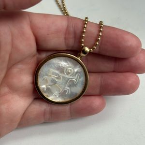 ASHA's pendant in mother of pearl 1.25" Diameter. 14k gold dipped - with chain